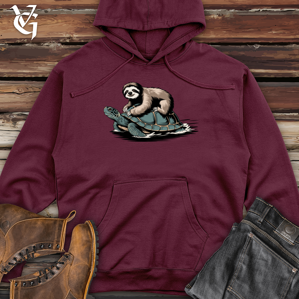 Sloth Riding Turtle Midweight Hooded Sweatshirt