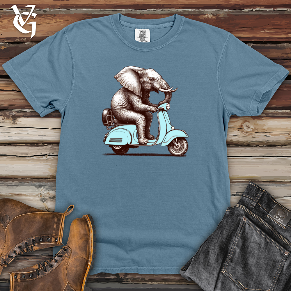 Elephant Sitting Top a Scooter Heavy Cotton Comfort Colors Tee