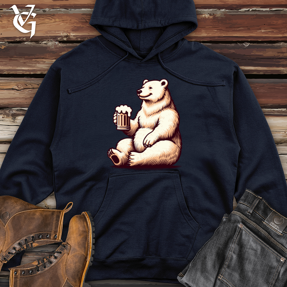 Polar Bear With Mug of Beer Midweight Hooded Sweatshirt