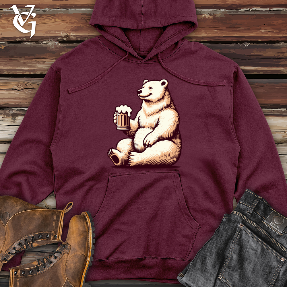 Polar Bear With Mug of Beer Midweight Hooded Sweatshirt