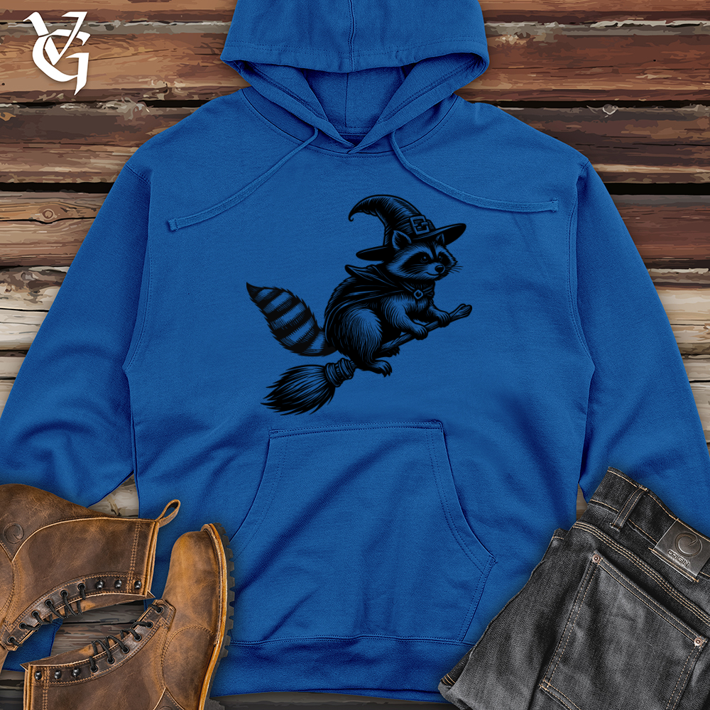 Raccoon Flying Broomstick Midweight Hooded Sweatshirt
