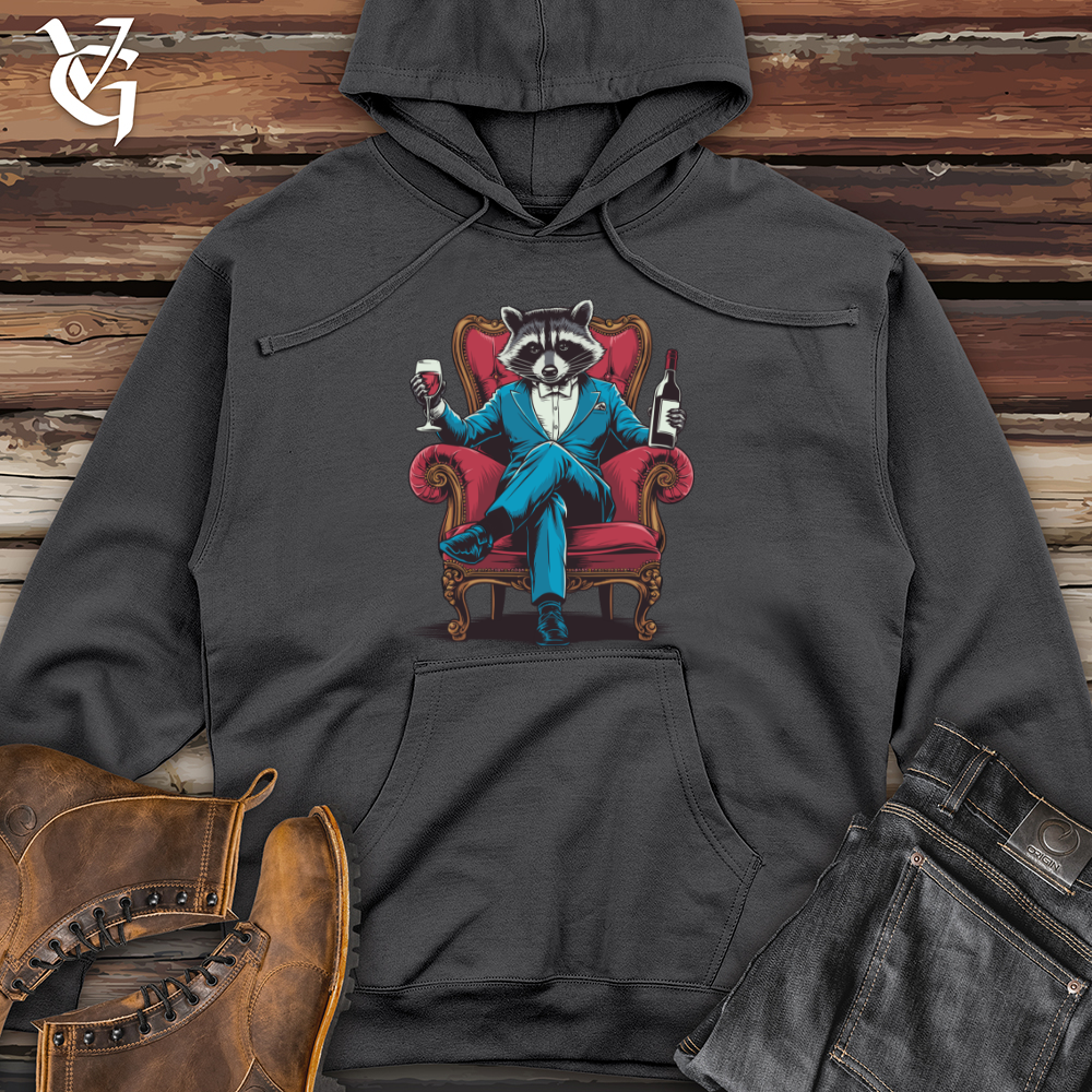 Raccoon With Wine Midweight Hooded Sweatshirt
