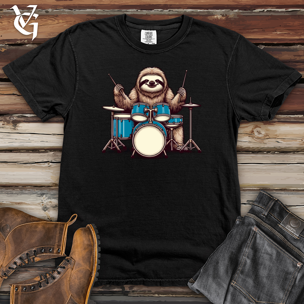 Sloth Playing Drums Heavy Cotton Comfort Colors Tee