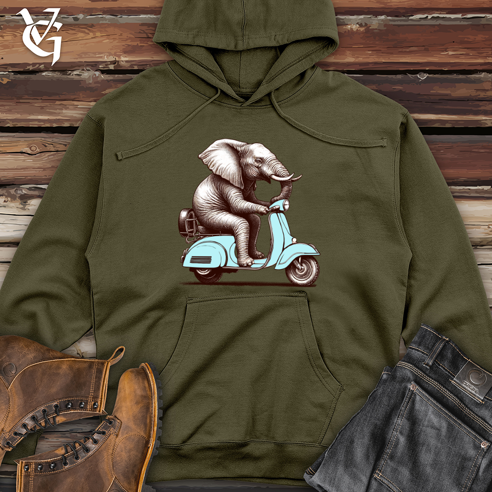 Elephant Sitting Top a Scooter Midweight Hooded Sweatshirt