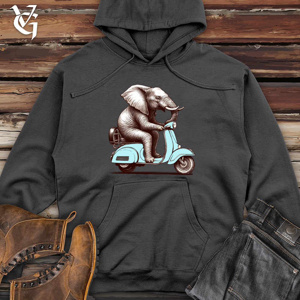 Elephant Sitting Top a Scooter Midweight Hooded Sweatshirt