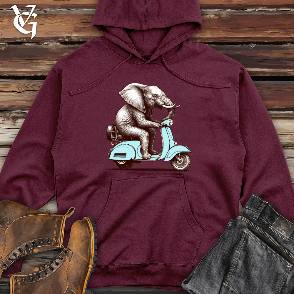 Elephant Sitting Top a Scooter Midweight Hooded Sweatshirt