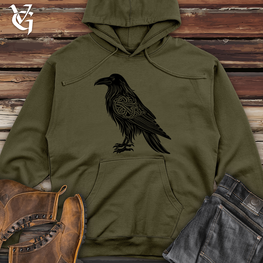 Viking Goods Celtic Raven Silhouette Midweight Hooded Sweatshirt Army / L