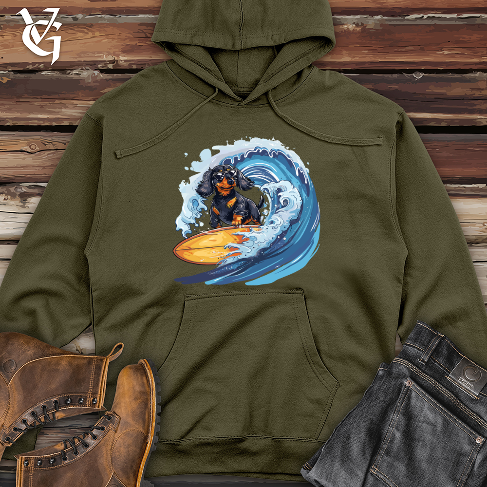 Viking Goods Dachshund Surfer Splash Midweight Hooded Sweatshirt Army / L