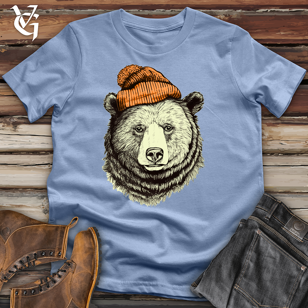 Viking Goods Bear Wearing Hunters Beanie Cotton Tee Baby Blue / L