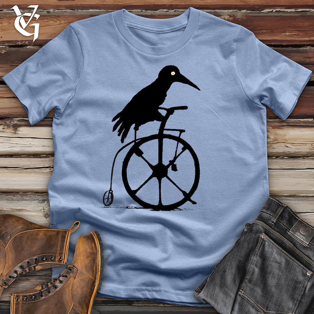 Viking Goods Crow Riding Bike Cotton Tee Baby Blue / L