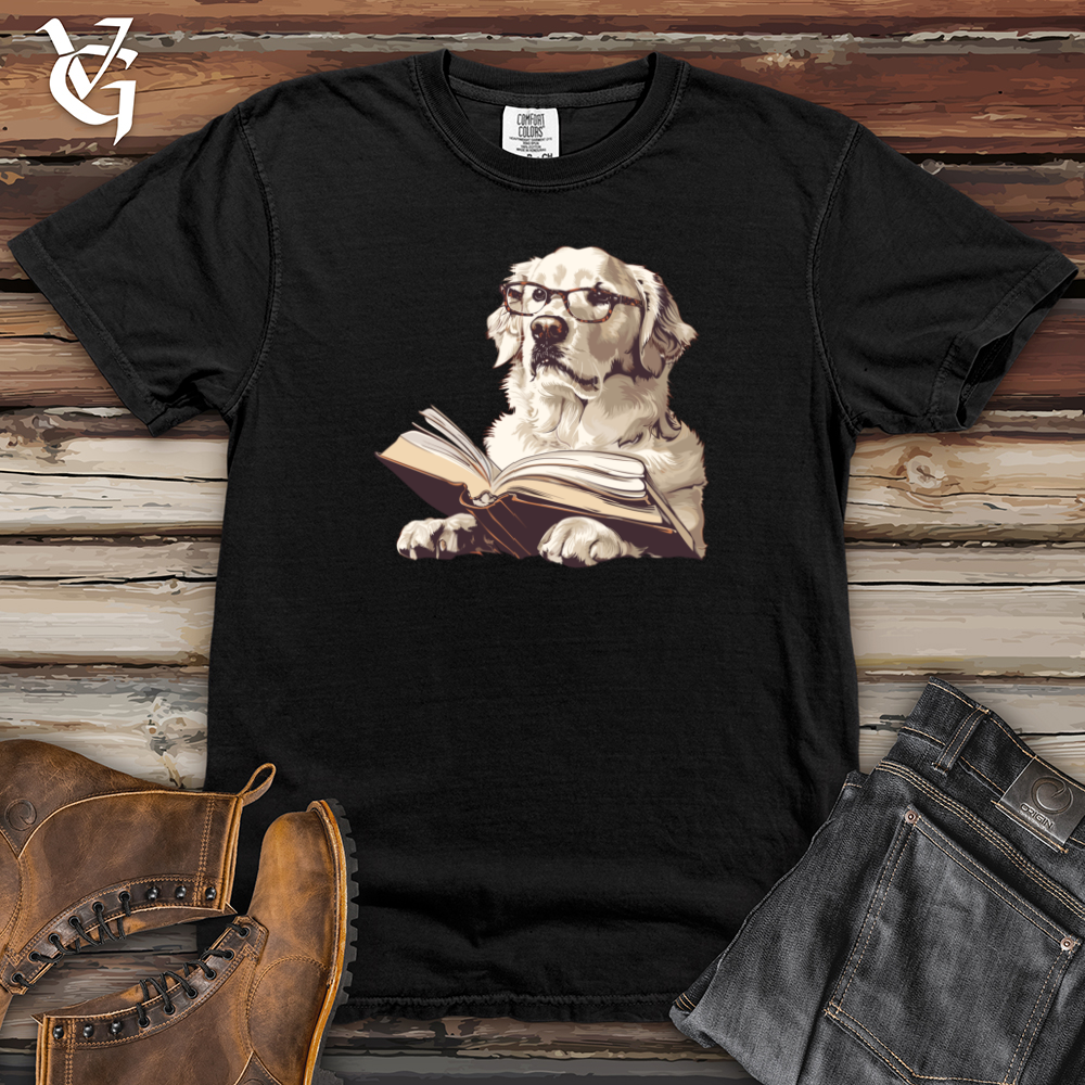 Viking Goods Scholarly Golden Retriever Bookmark Heavy Cotton Comfort Colors Tee Black / L