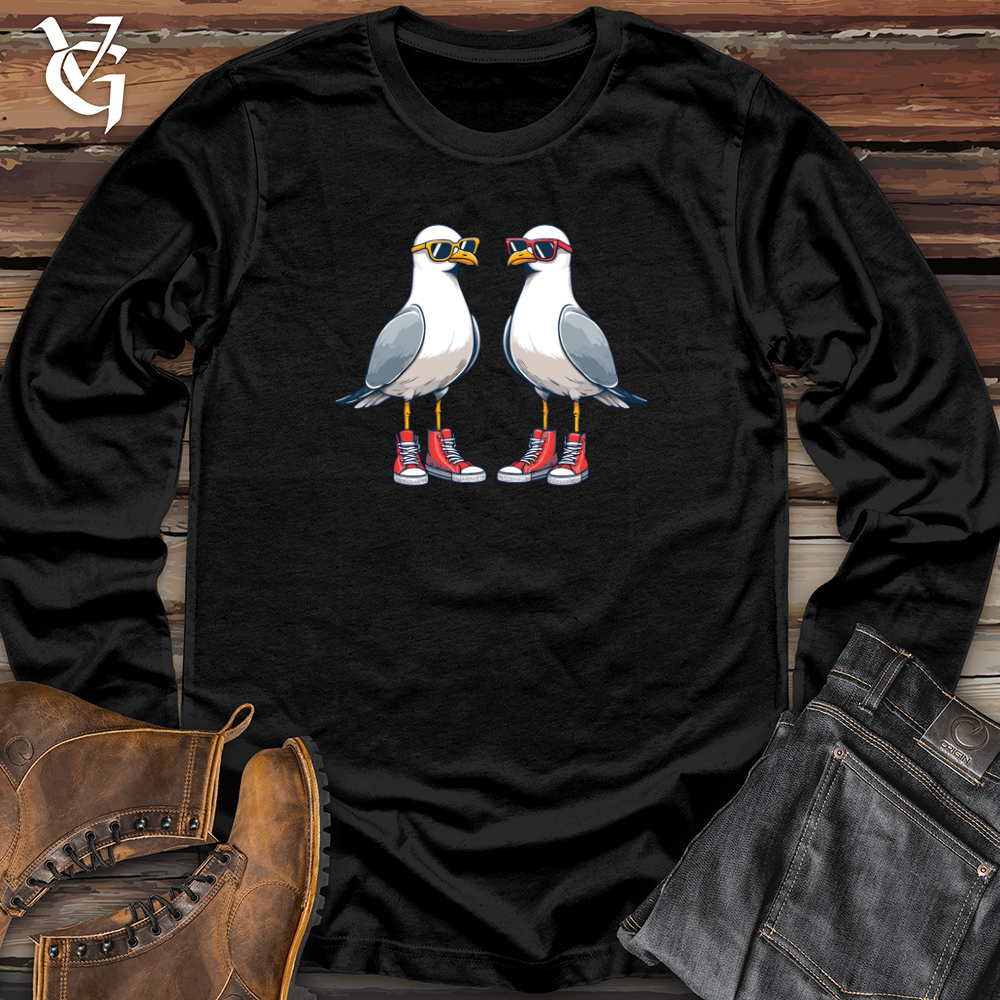 Viking Goods Two quirky Seagulls Long Sleeve Black / L