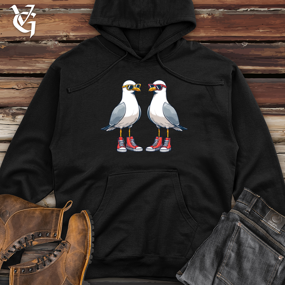 Viking Goods Two quirky Seagulls Midweight Hooded Sweatshirt Black / L
