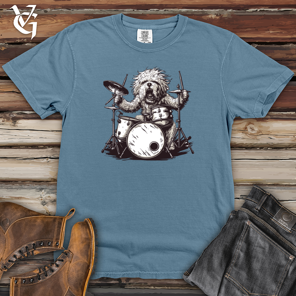 Viking Goods Dog Rockstar Drummer Heavy Cotton Comfort Colors Tee Blue Jean / L