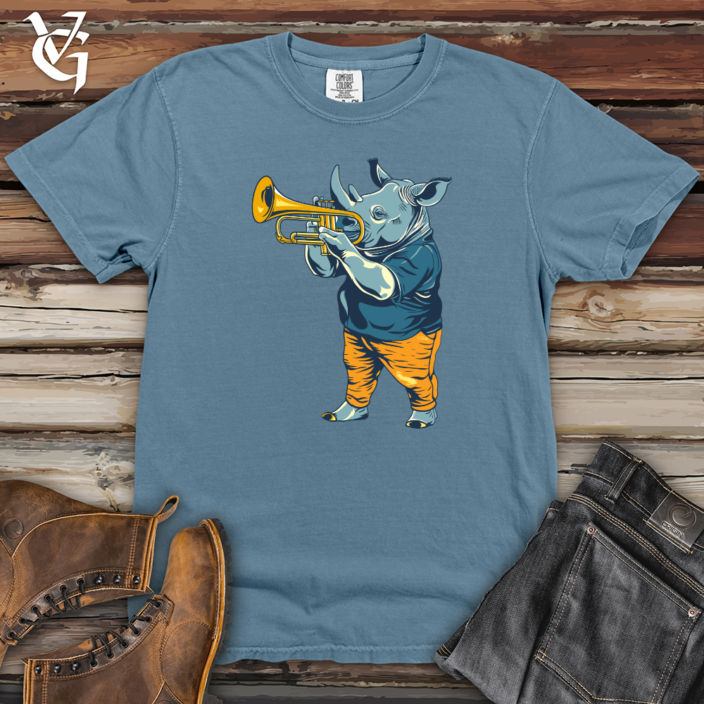 Viking Goods Rhino Playing Trumpet Heavy Cotton Comfort Colors Tee Blue Jean / L