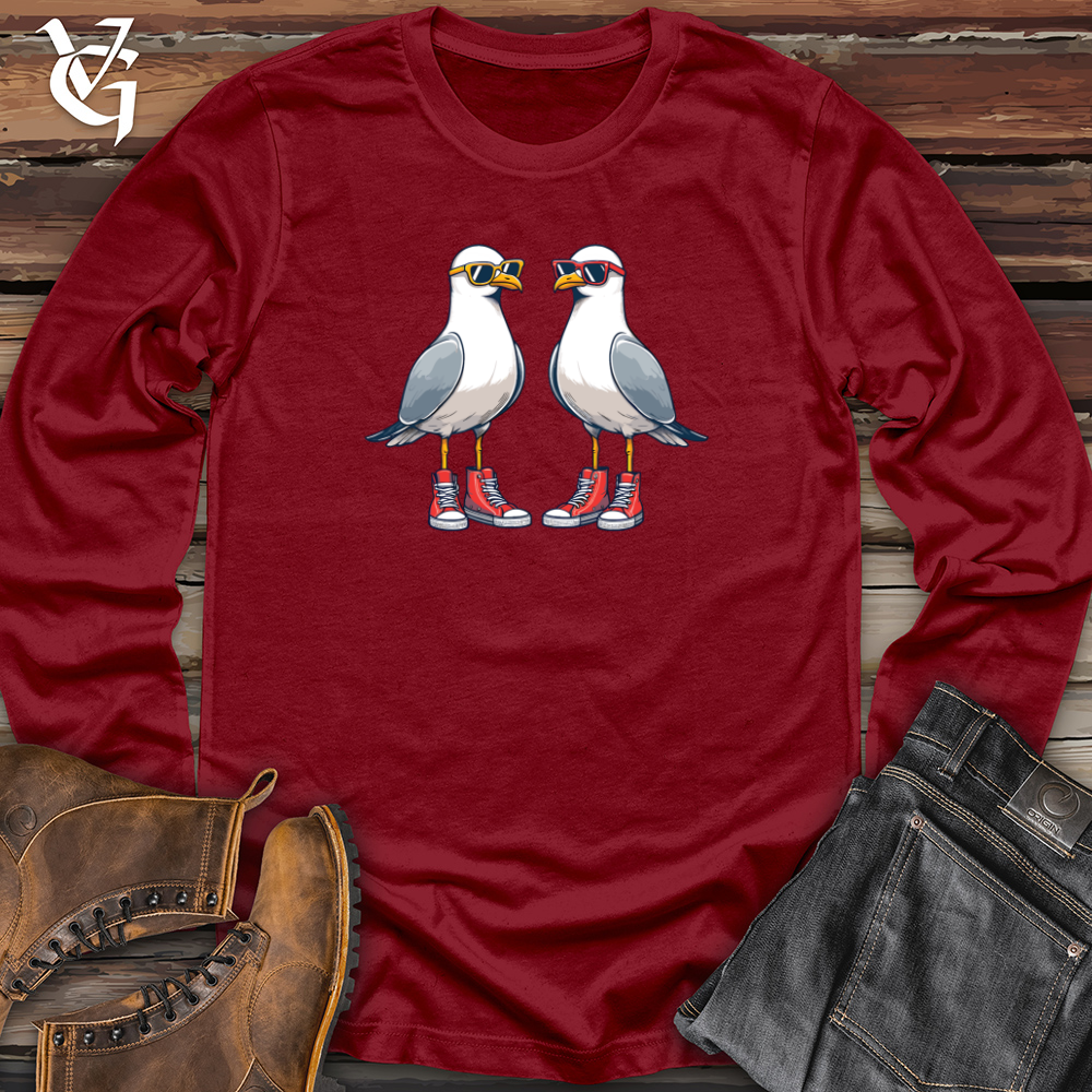 Viking Goods Two quirky Seagulls Long Sleeve Cardinal / L