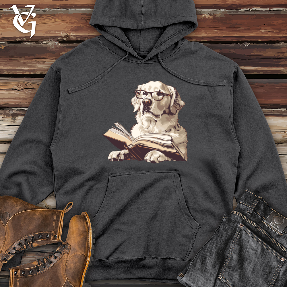Viking Goods Scholarly Golden Retriever Bookmark Midweight Hooded Sweatshirt Charcoal / L