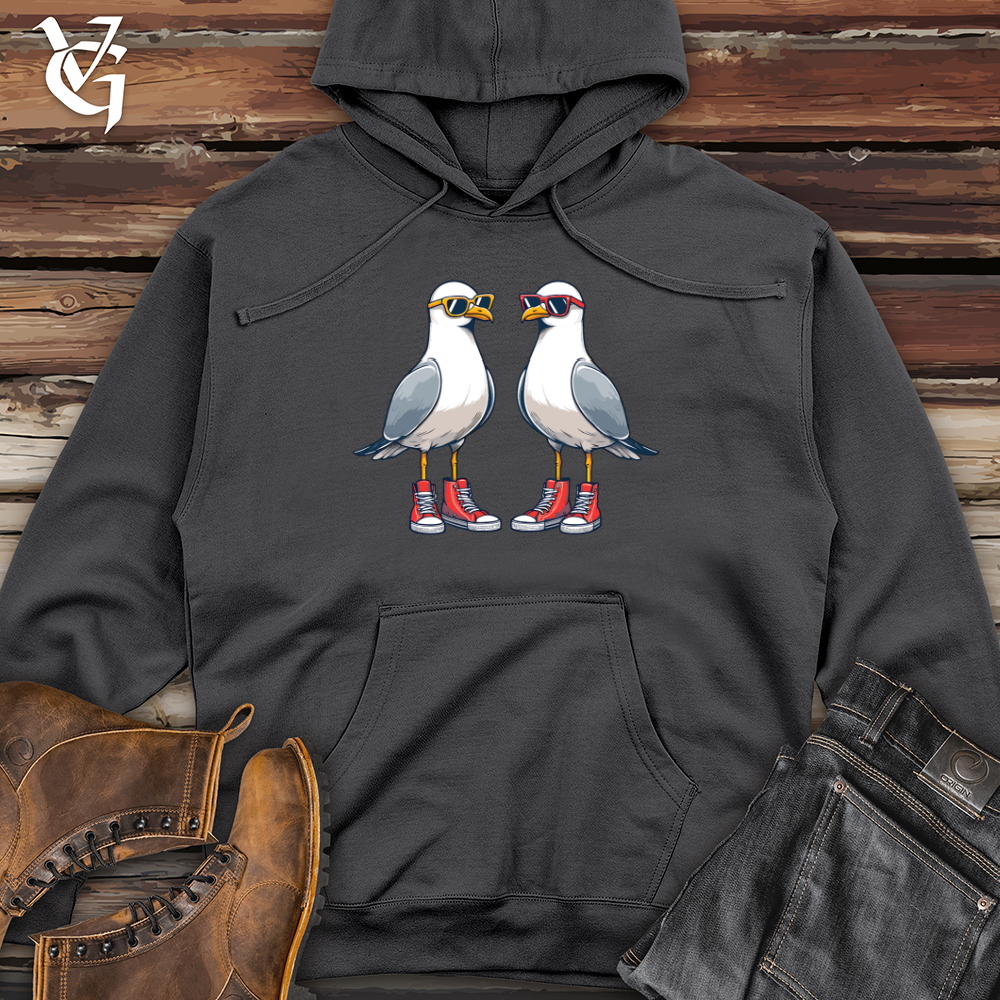 Viking Goods Two quirky Seagulls Midweight Hooded Sweatshirt Charcoal / L