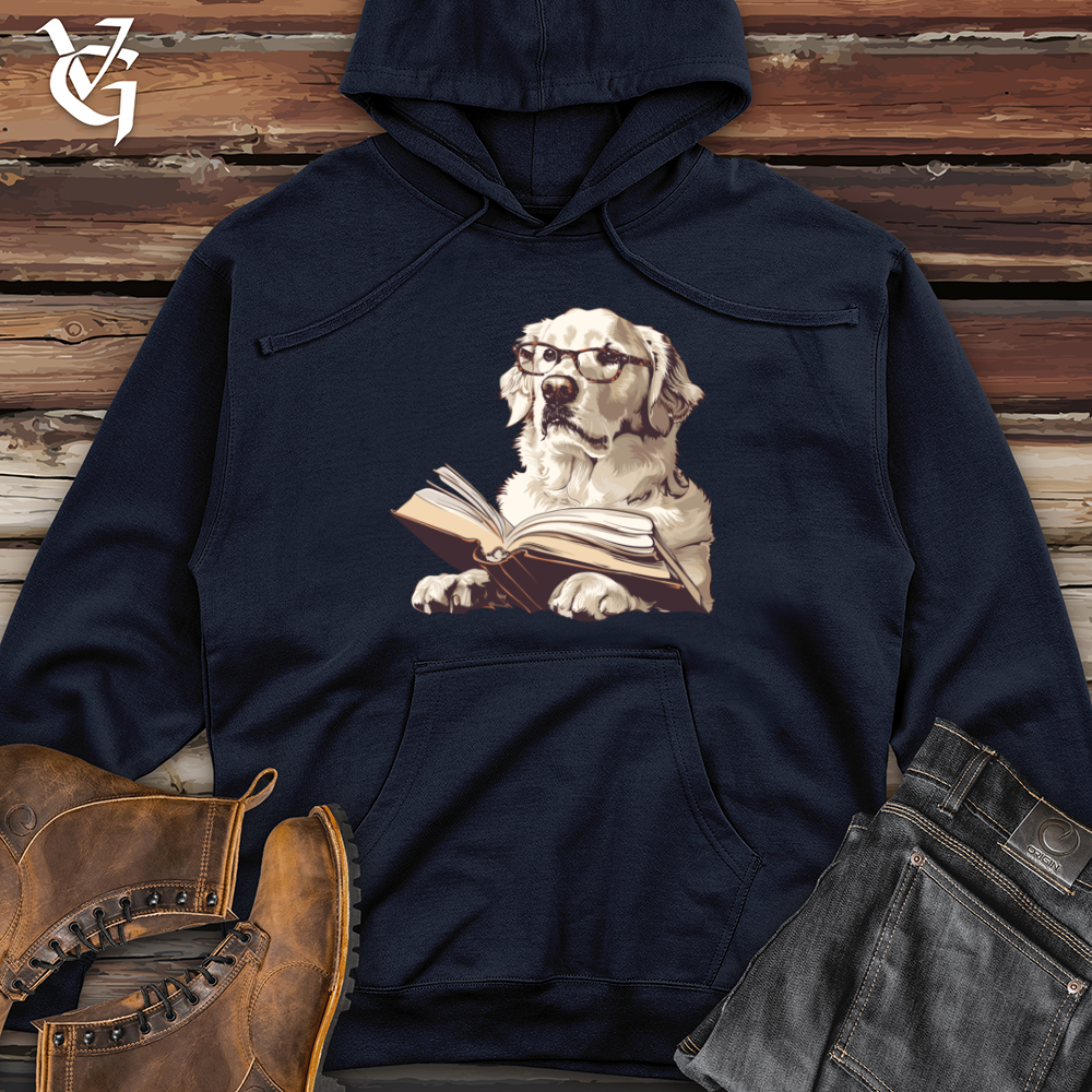 Viking Goods Scholarly Golden Retriever Bookmark Midweight Hooded Sweatshirt Classic Navy / L