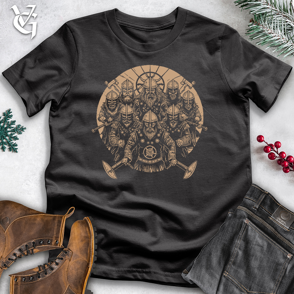 Viking Goods A Gang of Stern Vikings Stands Ominously With Shields Cotton Tee Dark Grey / L