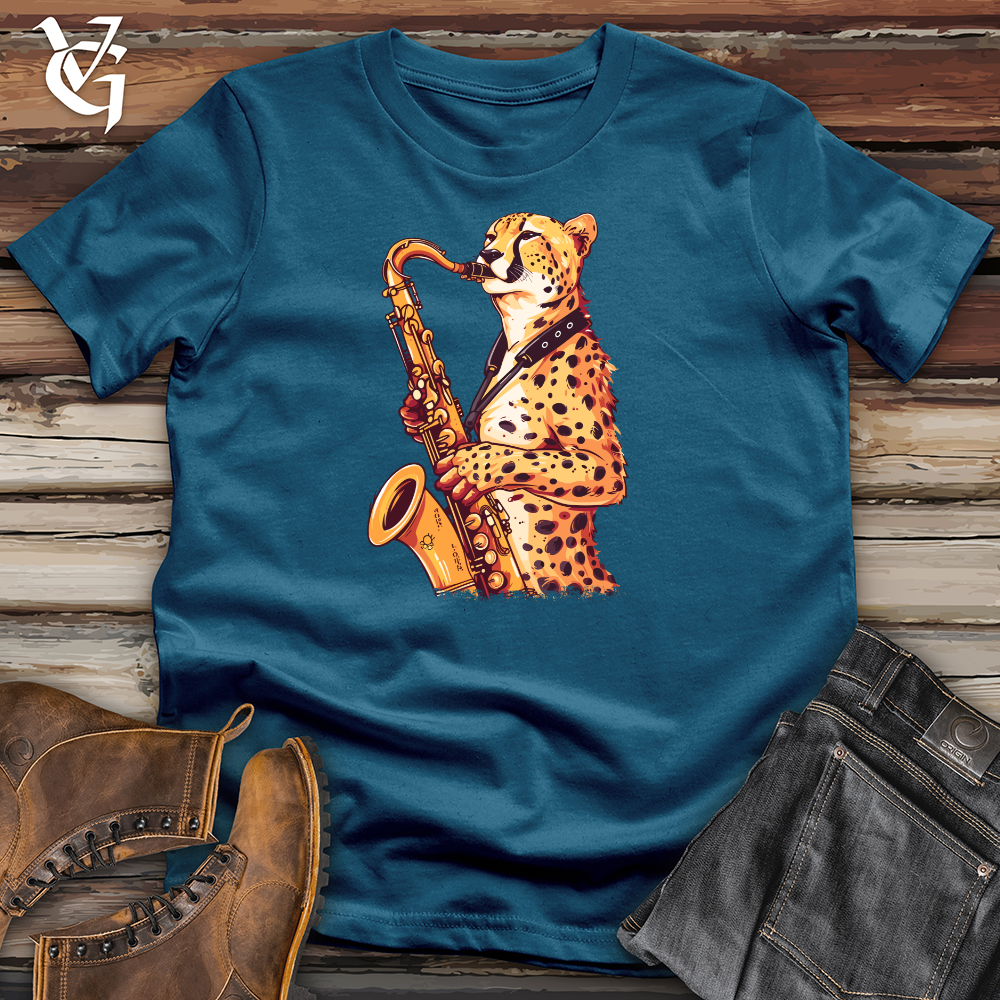 Viking Goods Cheetah Saxophone Groove Cotton Tee Deep Teal / L