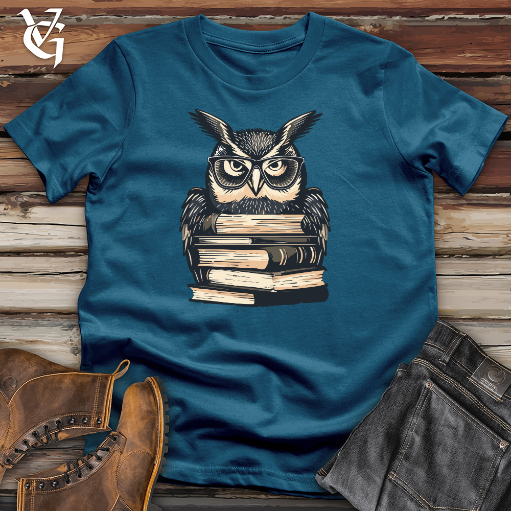 Viking Goods Scholarly Owl Librarian Cotton Tee Deep Teal / L