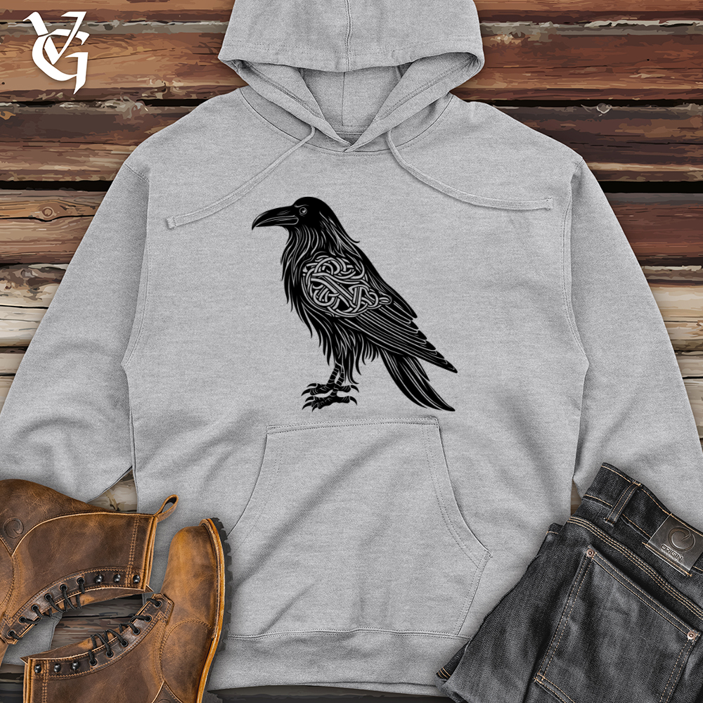 Viking Goods Celtic Raven Silhouette Midweight Hooded Sweatshirt Grey Heather / L