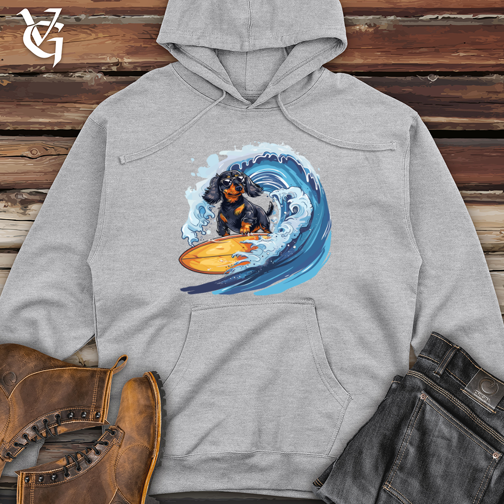 Viking Goods Dachshund Surfer Splash Midweight Hooded Sweatshirt Grey Heather / L