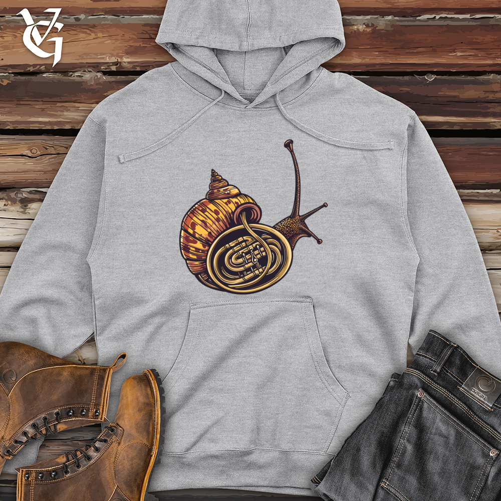 Viking Goods Snail French Horn Midweight Hooded Sweatshirt Grey Heather / L