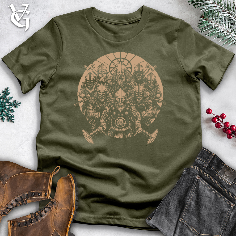 Viking Goods A Gang of Stern Vikings Stands Ominously With Shields Cotton Tee Military Green / L