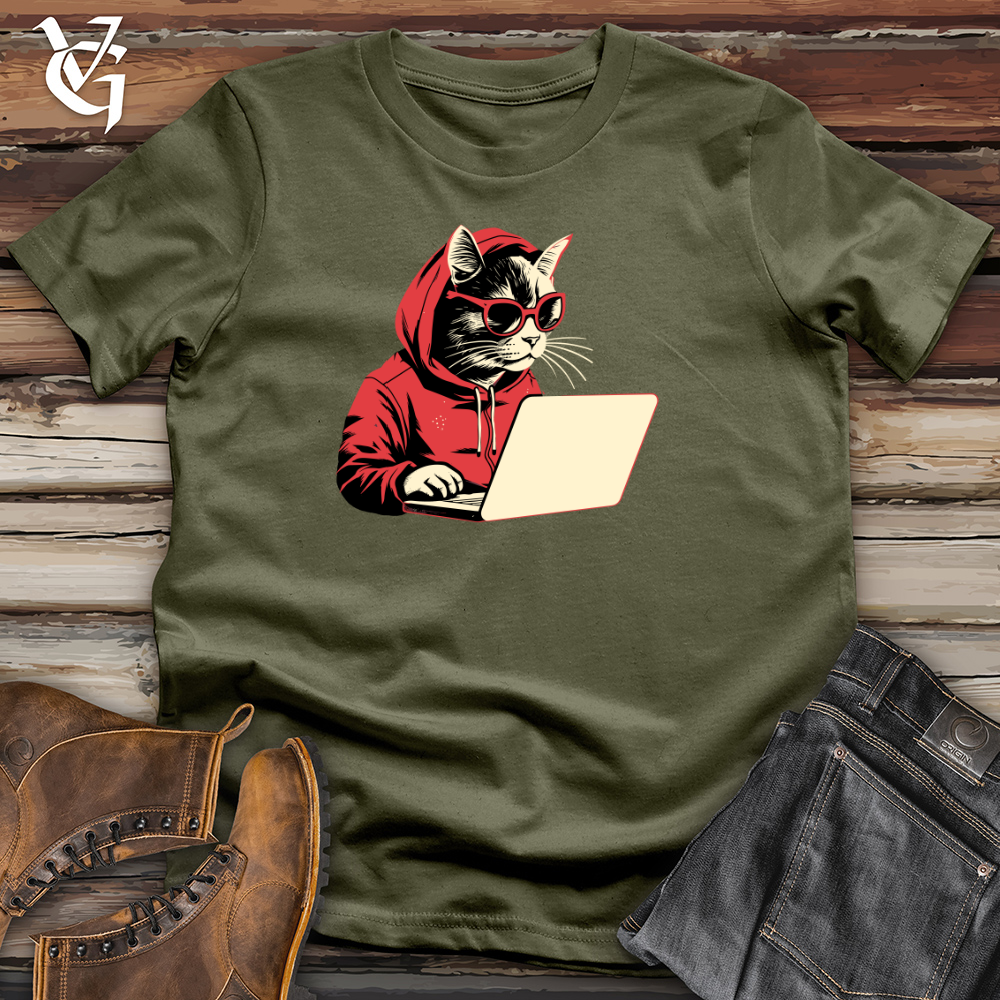 Viking Goods Retro Techy Cat Cotton Tee Military Green / L