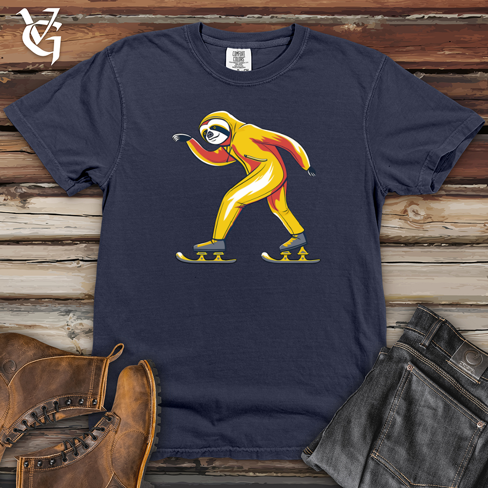 Viking Goods Sloth Ice Skating Heavy Cotton Comfort Colors Tee Navy / L