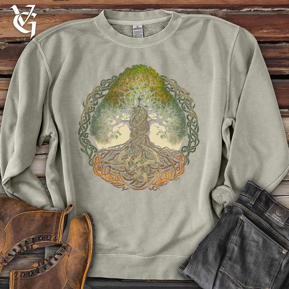 Viking Goods Celtic Life of Tree Pigment-Dyed Crewneck Pigment Cement / L