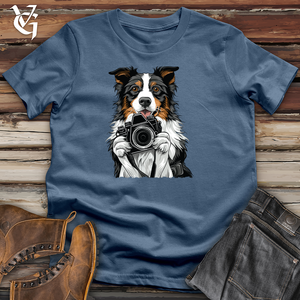 Viking Goods English Shepherd Shutterbug Charm Cotton Tee Steel Blue / L