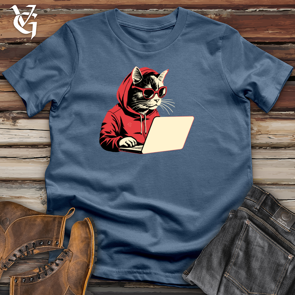 Viking Goods Retro Techy Cat Cotton Tee Steel Blue / L