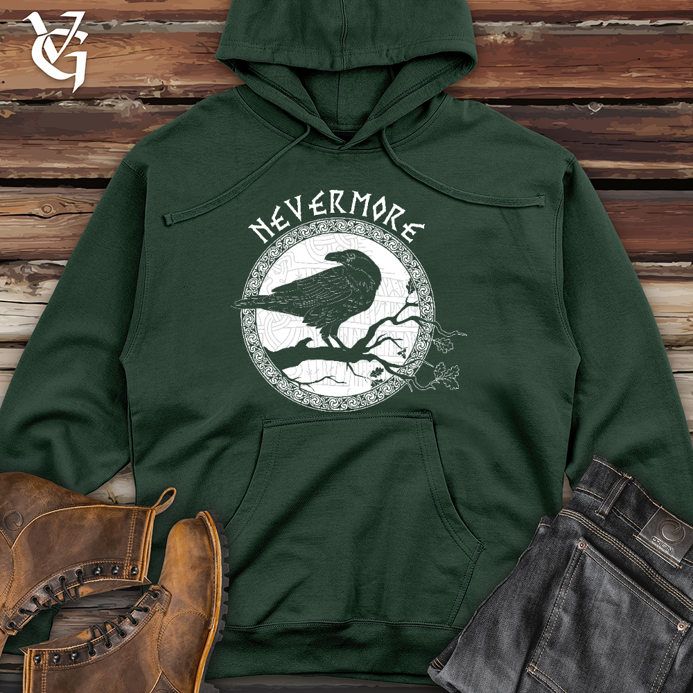 Nevermore White Winter Raven Midweight Hooded Sweatshirt