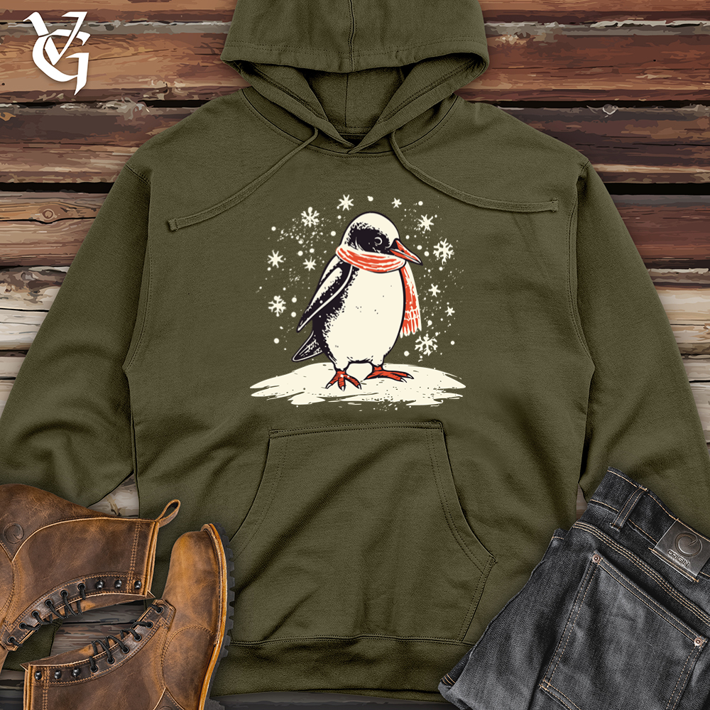 Vintage Snowy Penguin Midweight Hooded Sweatshirt