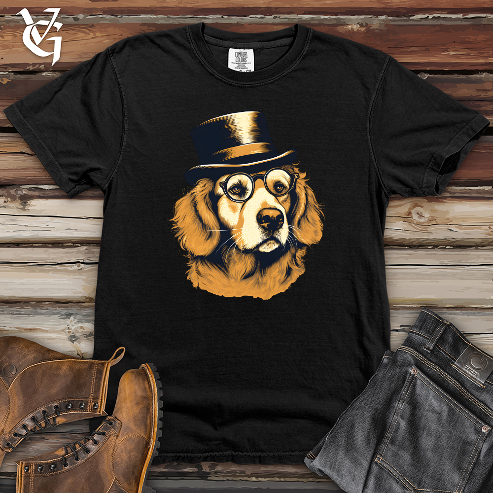 Monocled Top Hat Golden Retriever Heavy Cotton Comfort Colors Tee