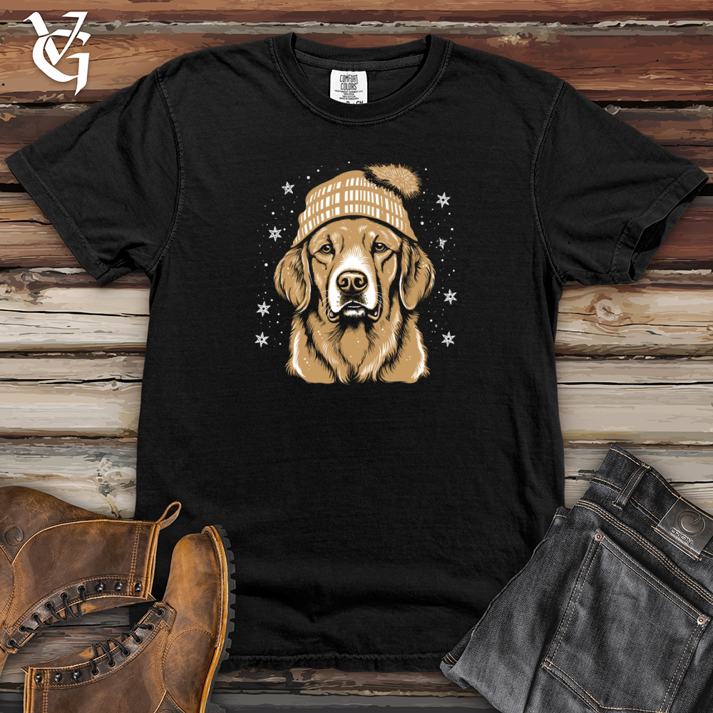 Retro Snowflake Beanie Golden Retriever Heavy Cotton Comfort Colors Tee