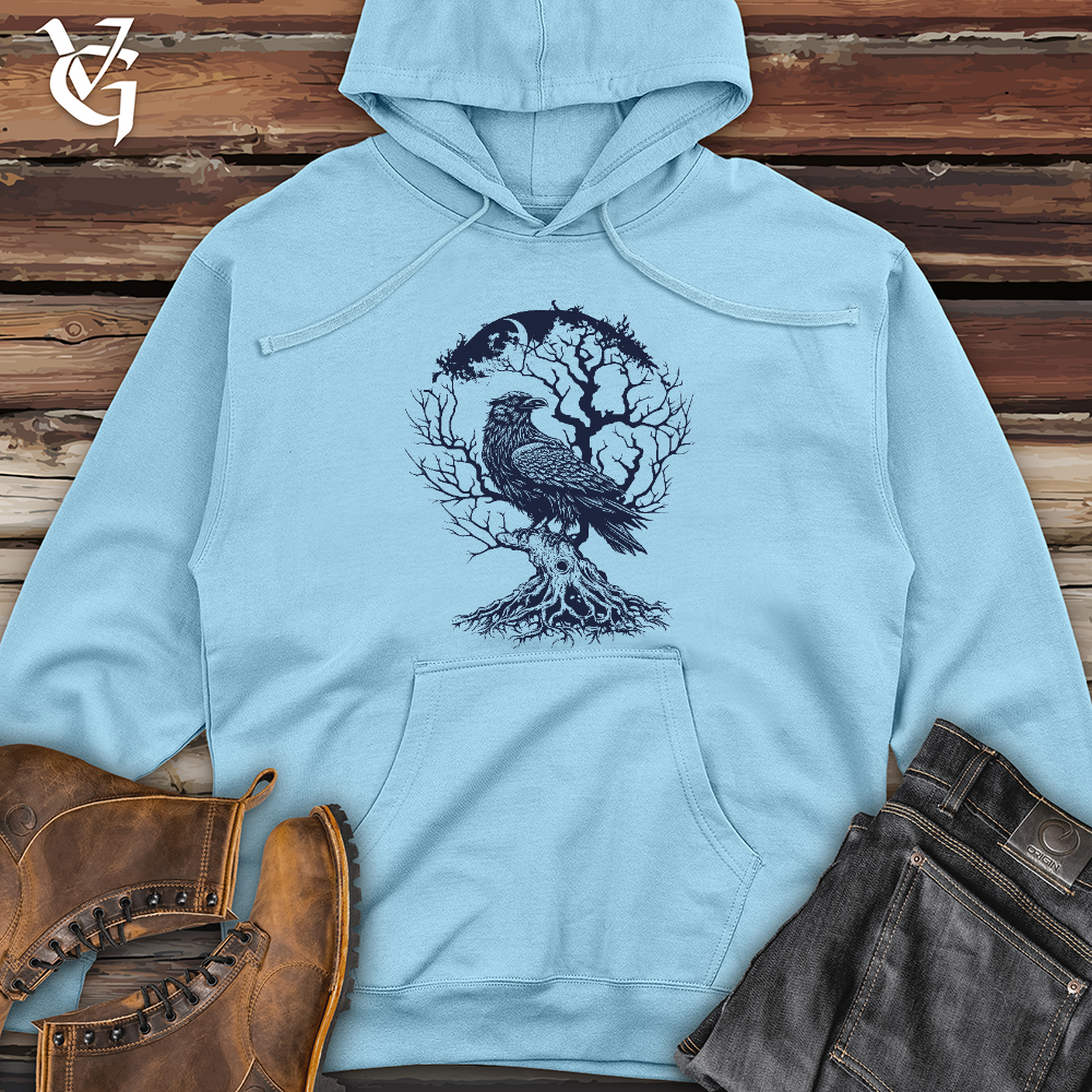 Raven and Old Tree Tattoo Midweight Hooded Sweatshirt