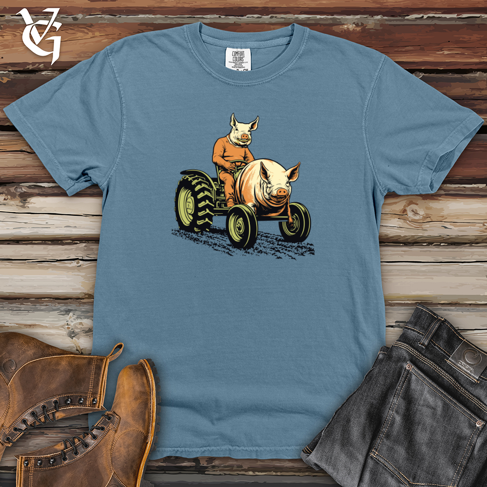Vintage Tractor Riding Pig Heavy Cotton Comfort Colors Tee