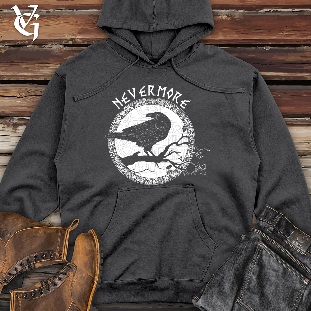 Nevermore White Winter Raven Midweight Hooded Sweatshirt