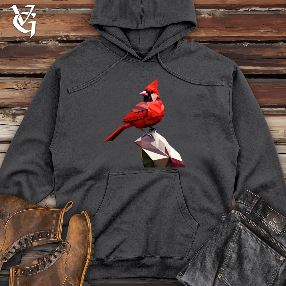 Geometric Cardinal Bird Midweight Hooded Sweatshirt
