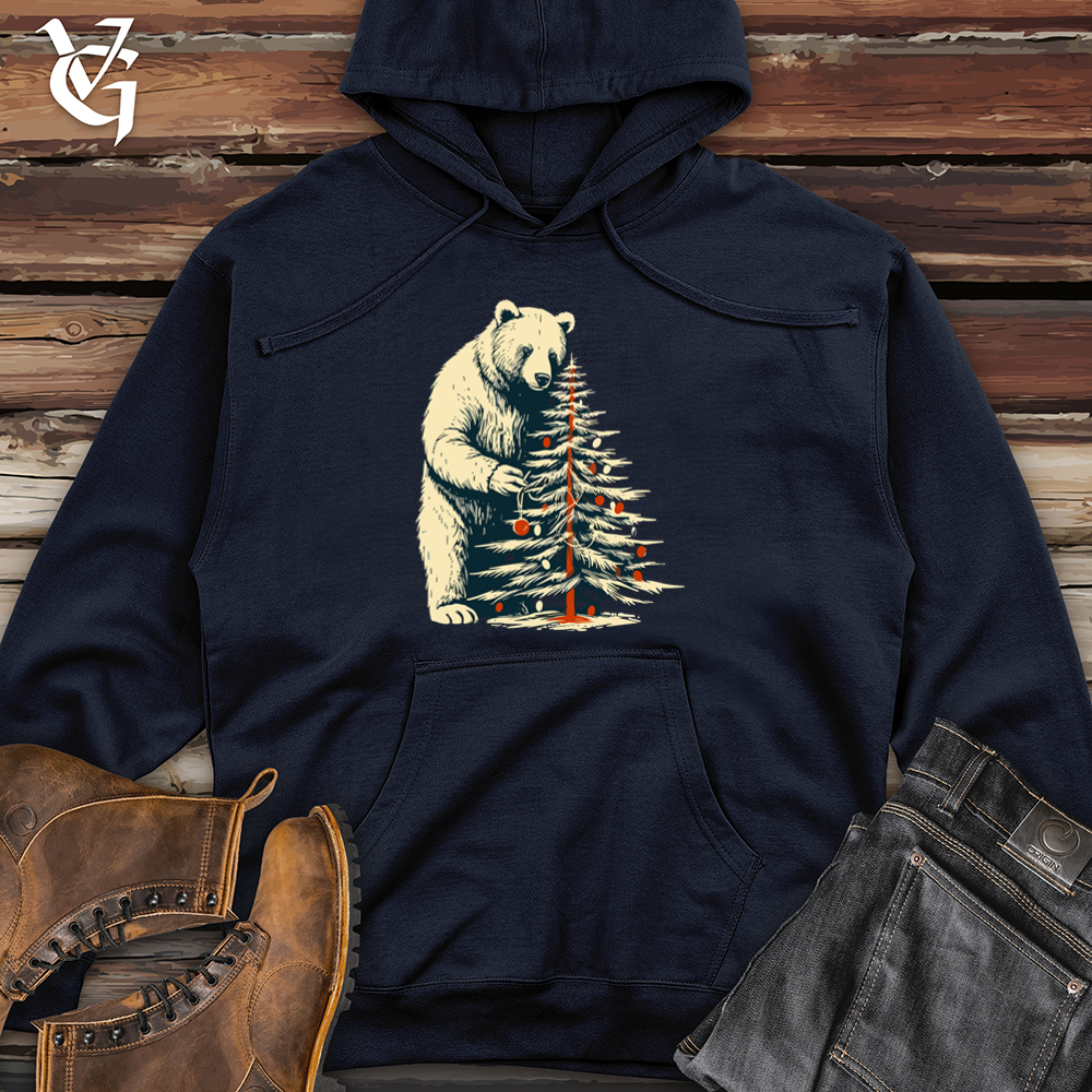 Retro Tree Trimming Bear Midweight Hooded Sweatshirt