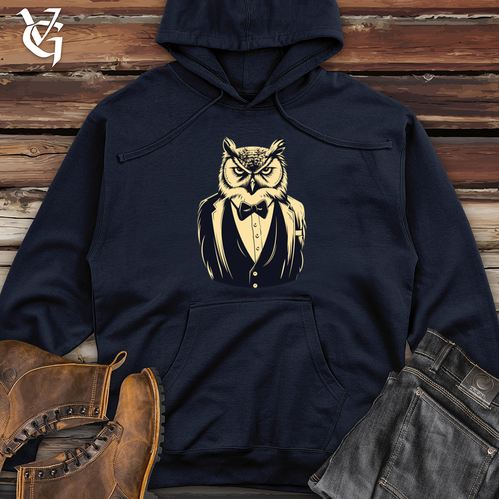 Retro Tuxedo Owl Midweight Hooded Sweatshirt