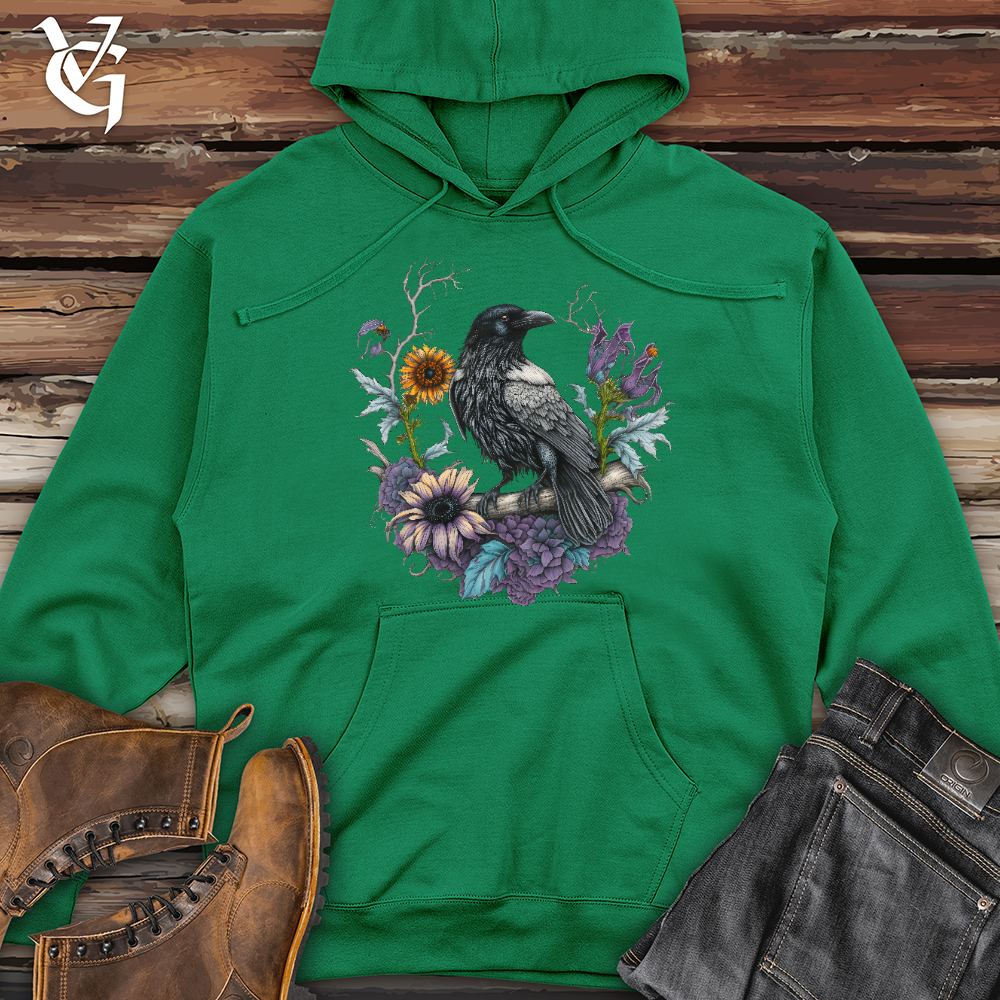 Flower Wreath Raven Midweight Hooded Sweatshirt