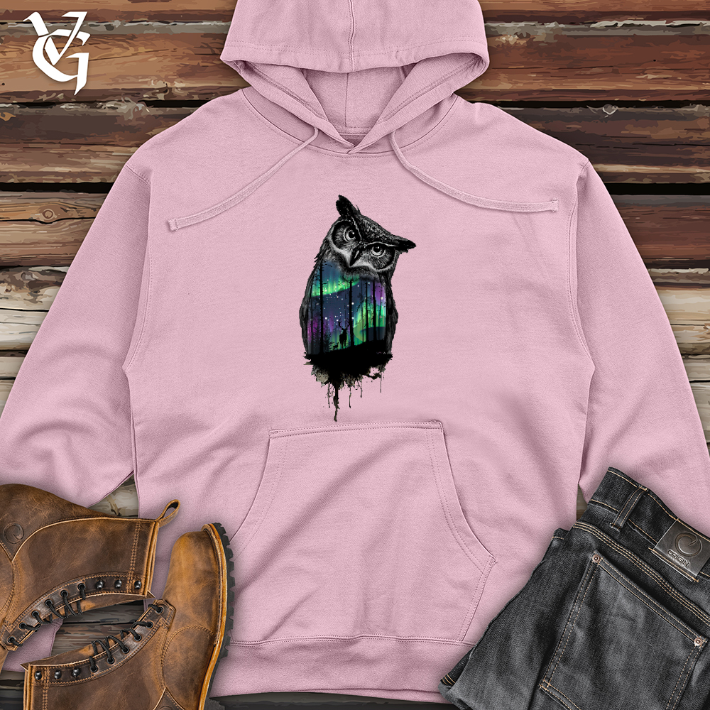 Northern Lights Owl Midweight Hooded Sweatshirt