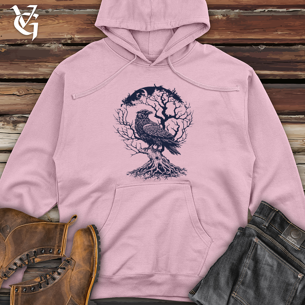 Raven and Old Tree Tattoo Midweight Hooded Sweatshirt