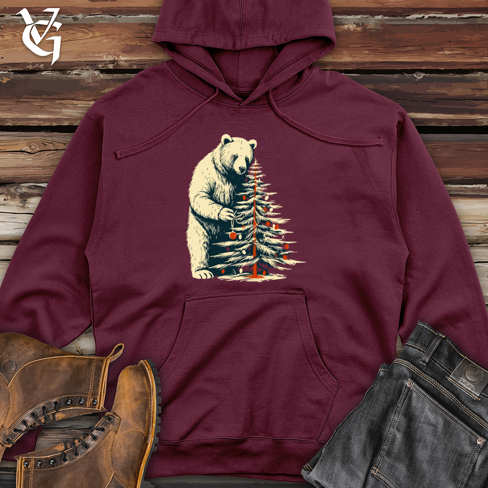 Retro Tree Trimming Bear Midweight Hooded Sweatshirt