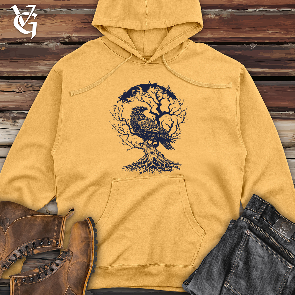 Raven and Old Tree Tattoo Midweight Hooded Sweatshirt